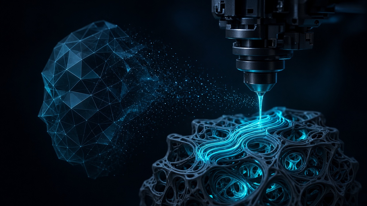 Concept illustration of a digital model becoming a printed part
